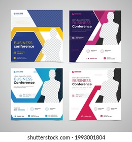 Live webinar Editable square Banner template Set. online live conference invites  Business marketing promotion Social Media Post, web-internet ads trendy design for advertising announcement.