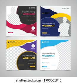 Live webinar Editable square Banner template Set. online live conference invites  Business marketing promotion Social Media Post, web internet ads trendy design for advertising announcement.
