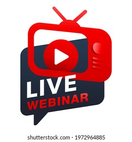 Live webinar eyecatching button in old TV set shape - catchy dialog message box with Play button and text - isolated template