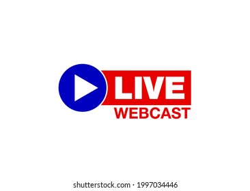 Live Webinar Flat Shape Icon. Flat Shape Design Element With Play Button For Online Broadcasting Or Online Stream Webcast Isolated On White Background. Webinar Live Streaming Icon For Web Social Media