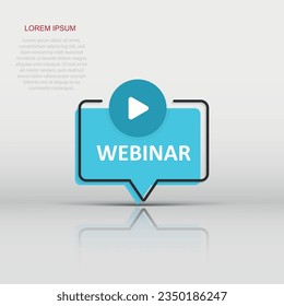 Live webinar icon in flat style. Online training vector illustration on isolated background. Conference stream sign business concept.