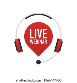 Icono del webinar en directo sobre fondo blanco. Reproducir video. Ilustración vectorial.