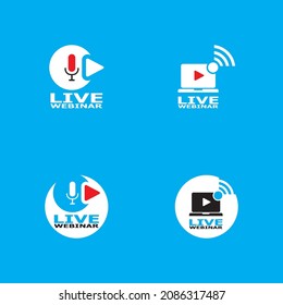 Icono de webinar en vivo y plantilla de símbolos 