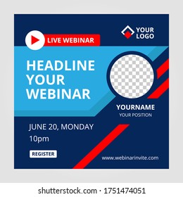 Live webinar invite template. Banner live webinar promotion for social media.