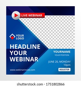 Live webinar invite template. Banner live webinar promotion for social media.