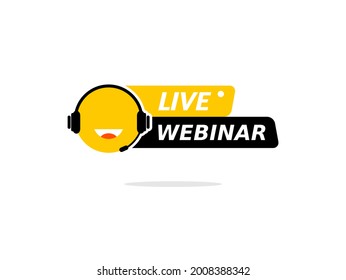 live webinar logo emoticon concept isolated on white.video internet conference icon and button. internet live streaming on podcast program. telecommunications, remote network, digital education