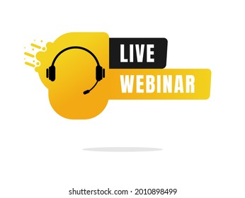 live webinar logo with headphone and microphone isolated on white background.video internet telecommunications icon and button. internet live streaming on podcast program. 