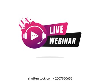 Live Webinar Logo Isolated On White.video Internet Conference Icon And Button. Internet Live Streaming On Podcast Program. Telecommunications, Remote Network, Digital Education