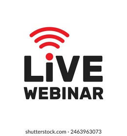 live webinar logotype with wave or broadcast point symbol, online education translation sign, e-learning course pictogram