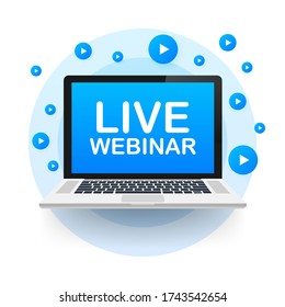 Live webinar, megaphone no laptop screen. Can be used for business concept. Vector stock illustration.