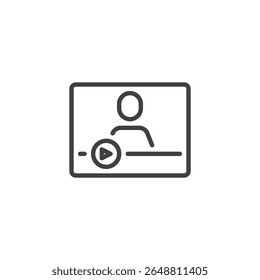 Live Webinar Monitor line icon. Outline icon vector of a screen with users and play icon. This icon symbol suits online class, webinar, and virtual training.