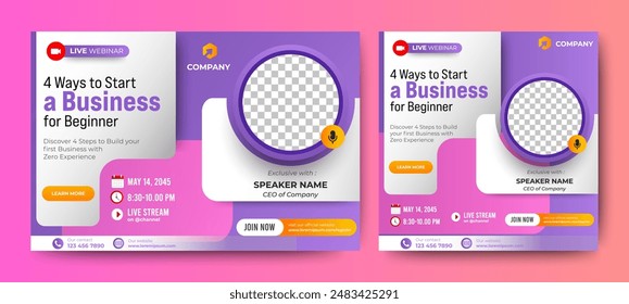 Live webinar online business conference web banner and social media cover template design