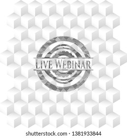 Live Webinar retro style grey emblem with geometric cube white background