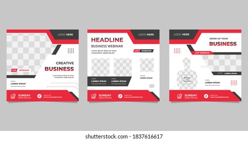 Live webinar social media post template. Vector graphic of collection minimalist background