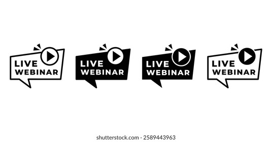live webinar speech bubble button bar sign icon vector design black white color illustration template set