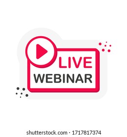 Live webinar stream 3D blue button with play button isolated on white background for blog, bloggers, player, website, broadcast, online radio. Vector illustration.