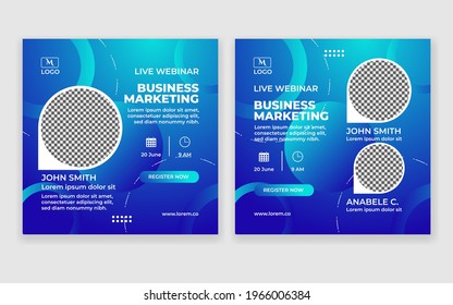 Live webinar template, social media post template. Digital marketing for business promotion banner with photo collage.