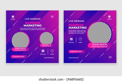 Live webinar template, social media post template. Digital marketing for business promotion. Modern colorful business template.