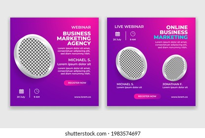 Live Webinar Template, Social Media Post Template With Photo Collage. Digital Marketing For Business Promotion.