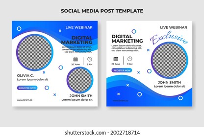 Live webinar template, social media post template. Digital marketing for business promotion with photo collage.