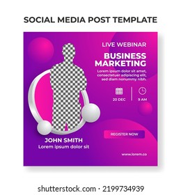 Live webinar template, social media post template with photo collage. Digital marketing for business promotion.