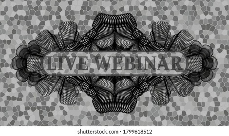 Live Webinar text inside Guilloche grey color stone wall badge. Rock handsome background. Intense illustration. 