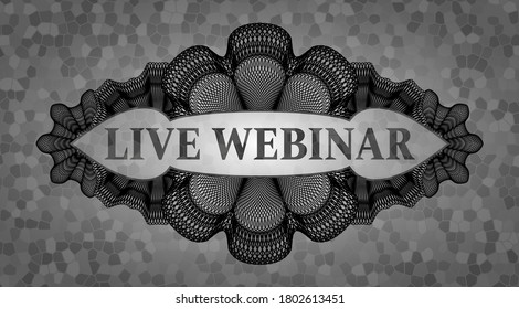 Live Webinar text inside Guilloche grey color stone wall emblem. Rock graceful background. Artistic illustration. 