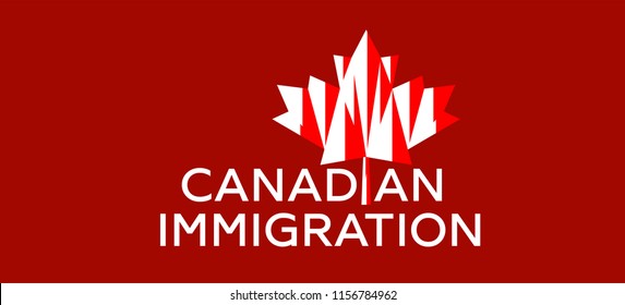 Live work and Study in Canada. Canadian immigration logo vector. Concept of immigration and migration programs, Services and Free Online Evaluation. Red maple leaf from Canada flag. 