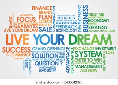 Live Your Dream in word cloud and white background