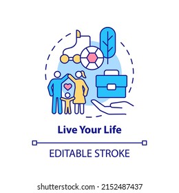 Live your life concept icon. Happily offline living. Coping with gaming addiction abstract idea thin line illustration. Isolated outline drawing. Editable stroke. Arial, Myriad Pro-Bold fonts used