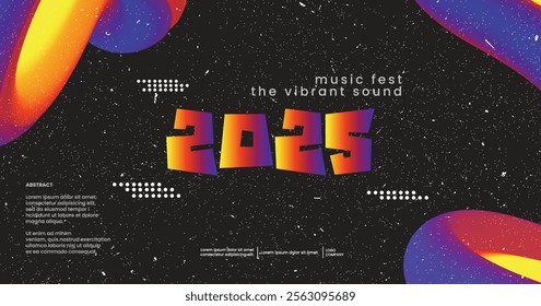 Lively 2025 sound wave music poster. Club party flyer. Futuristic gradients waves music background music background neon colors. 90s style