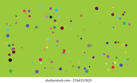 A lively and abstract digital illustration featuring a lime green backdrop adorned with multicolored circular dots of varying sizes and hues, creating a dynamic and visually engaging pattern. The.