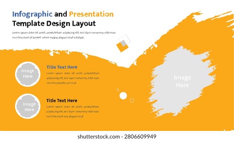 A lively and adaptable presentation slide featuring prominent orange elements and multiple sections for images and textual content.