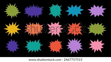 A lively assortment of spiky star shapes in various colors set on a dark backdrop, ideal for vibrant, attention-grabbing graphics.