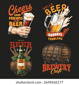 Lively atmosphere in a brewery featuring various beer designs. Friends celebrate together while enjoying refreshing drinks making memories and connecting over craft beverages.