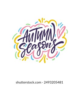 A lively Autumn Seasons with vibrant accents and a heart, capturing the colorful and joyful essence of fall