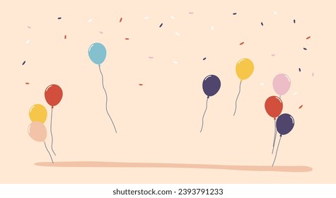 Lively Background Adorned With Vibrant Balloons And Confetti, Creating A Festive Atmosphere, Vector Illustration