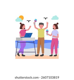 Lively Beachside Celebration Event Flat Vector Illustration