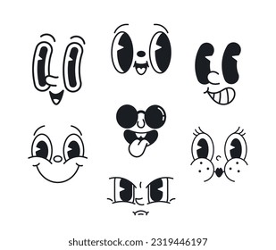 Lively Black and White Cartoon Comic Style Faces Set, Featuring Expressive And Exaggerated Features, Vector Emoji Set