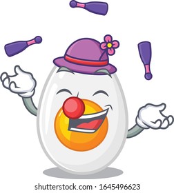 a lively boiled egg cartoon character design playing Juggling