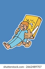 A lively book character pulling a child to go to school. Fun and motivational vector illustration about the power of education, learning excitement, and back to school spirit.