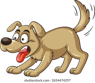 A lively cartoon dog with a wagging tail, showcasing vibrant colors and dynamic movement in a playful style