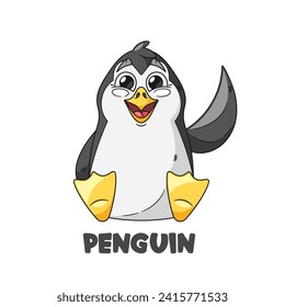 Lively Cartoon Penguin Character With A Round Belly, Orange Beak, And Big, Expressive Eyes. Cute Funny Bird Personage