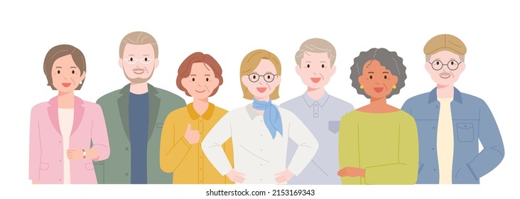 Lively characters of old age. flat design style vector illustration.	