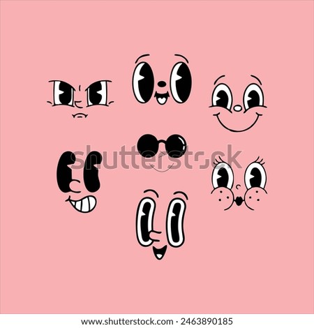 Lively Colored Cartoon Comic Style Faces Set, Featuring Expressive And Exaggerated Features, Vector Emoji Set