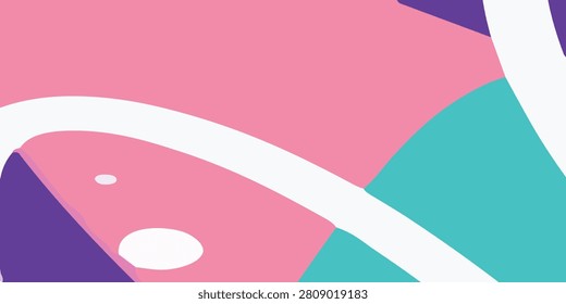 A lively and colorful abstract background design, showcasing a playful arrangement of pink, purple, and teal color blocks, accented with bold, sweeping white brushstrokes and scattered white dots, creating a modern and energetic visual.