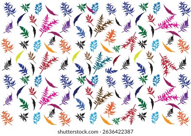 A lively, colorful botanical pattern featuring leaves in bright shades. Suitable for wallpapers, textiles, and digital backgrounds.