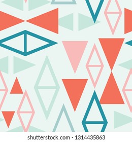 Lively, colorful geometric seamless pattern with an atomic mid century modern vibe. Repeat vector eye catching design for textiles, fashion, gift wrapping paper, scrapbooking and decor.