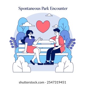 A lively and colorful illustration showcasing a couple enjoying a spontaneous and joyful meeting in a park