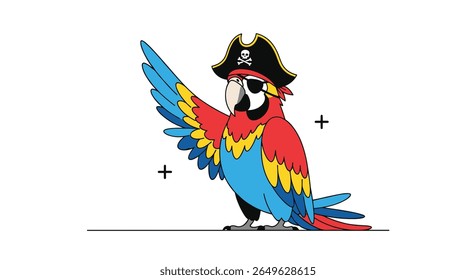 A lively colorful parrot dressed as a pirate ready for adventure and treasure hunts